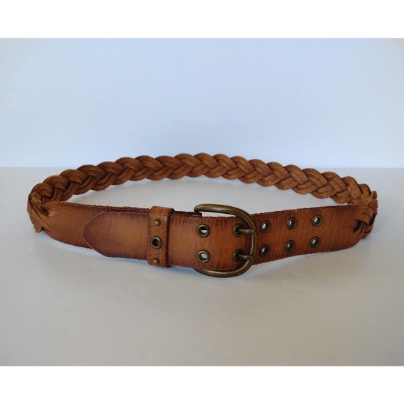 Unbranded Accessories - Quality Womens Genuine Brown Leather Woven Braided Brass Buckle Belt Size S